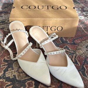 Coutgo Elegant White Pearl Heels